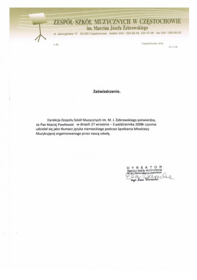 Tłumacz przysięgły języka niemieckiego - mgr Maciej Pawłowski - niemiecki Wieluń